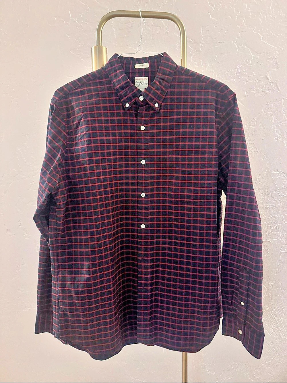 J.Crew Slim Fit Plaid Button Down in Black & Red Size Large